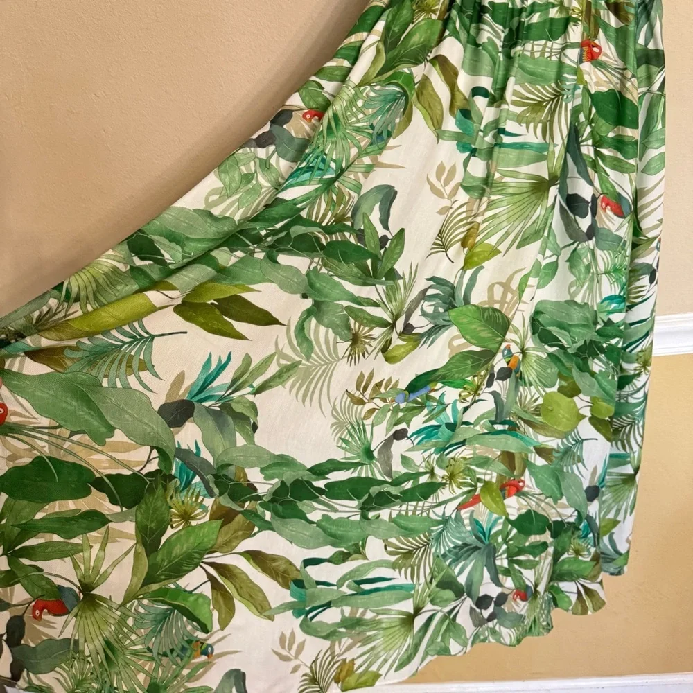 Antonio Melani LINEN Blend Selene Tropical Print One Shoulder Belted Dress Sz 12 - Picture 9 of 16